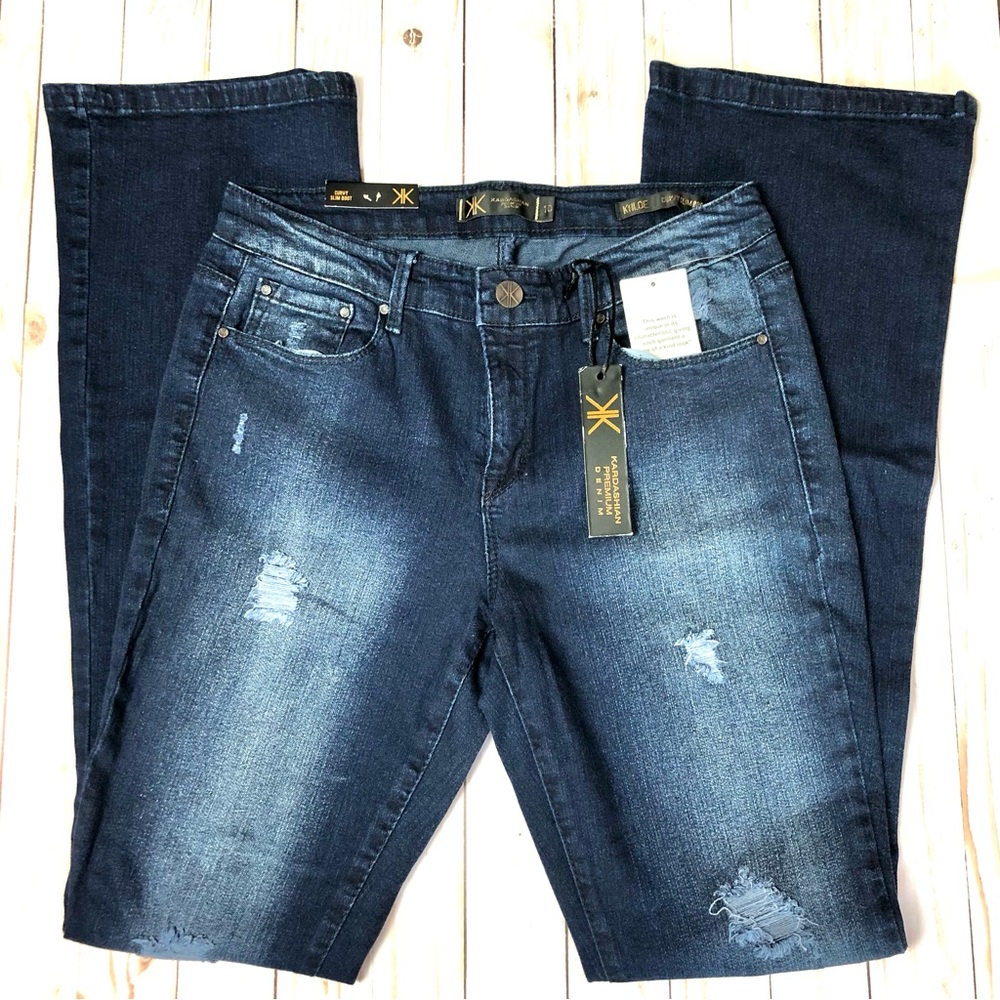 Khloe Kardahian Premium Denim. Dark Wash Curvy Slim Bootcut. Size 10
